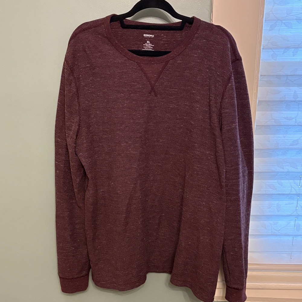 Sonoma Men’s XL Burgundy Heather Knit Crewneck Pullover Long Sleeve Casual